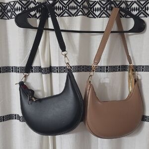 Women’s Crescent Shoulder Bag - Black and Taupe